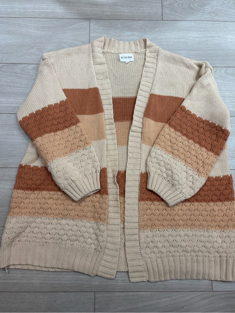 Olive & Oak Cream and Rust Striped Open Cardigan Sweater